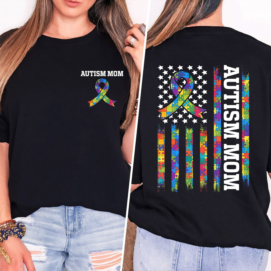 Proud Autism Mom American Flag Shirt