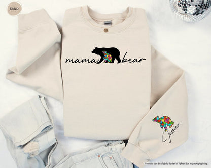 Embroidered Autism Mom, Autism Mama Bear Sweatshirt with Kids Names