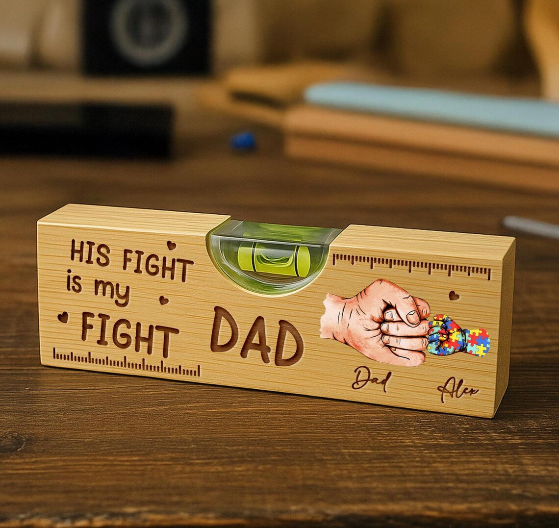 Custom Autism Dad And Kid Level Tool, Custom Daddy With Autism Kid Wood Opener, Autism Awareness Gift For Dad On Father's Day
