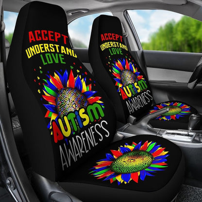 Autism Awareness Sunflower Black Car Seat Cover