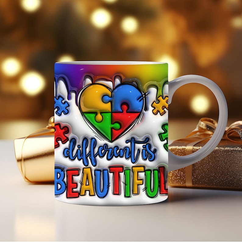 Autism Inflated Mug Wrap, Different Is Beauty Puffy Mug Wrap