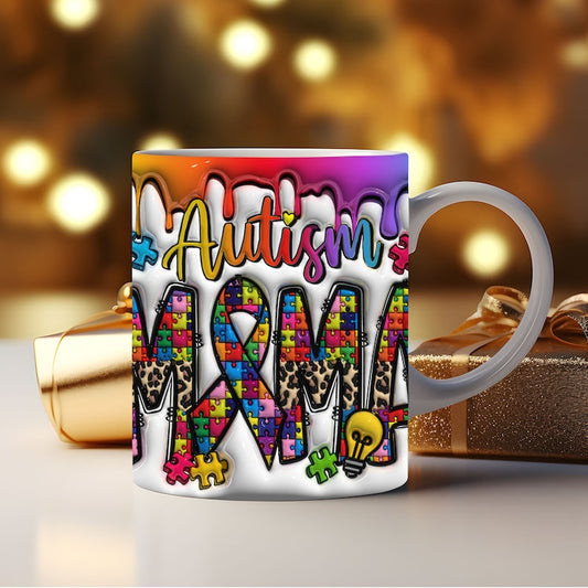 3D Mama Autism Inflated Mug Wrap, Heart Autism Puffy Mug Wrap