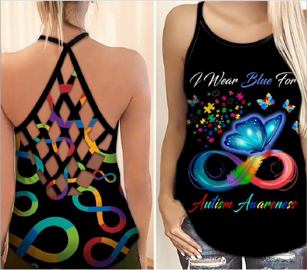 Autism Awareness Criss Cross Tank Top I Wear Blue For Autism Awareness