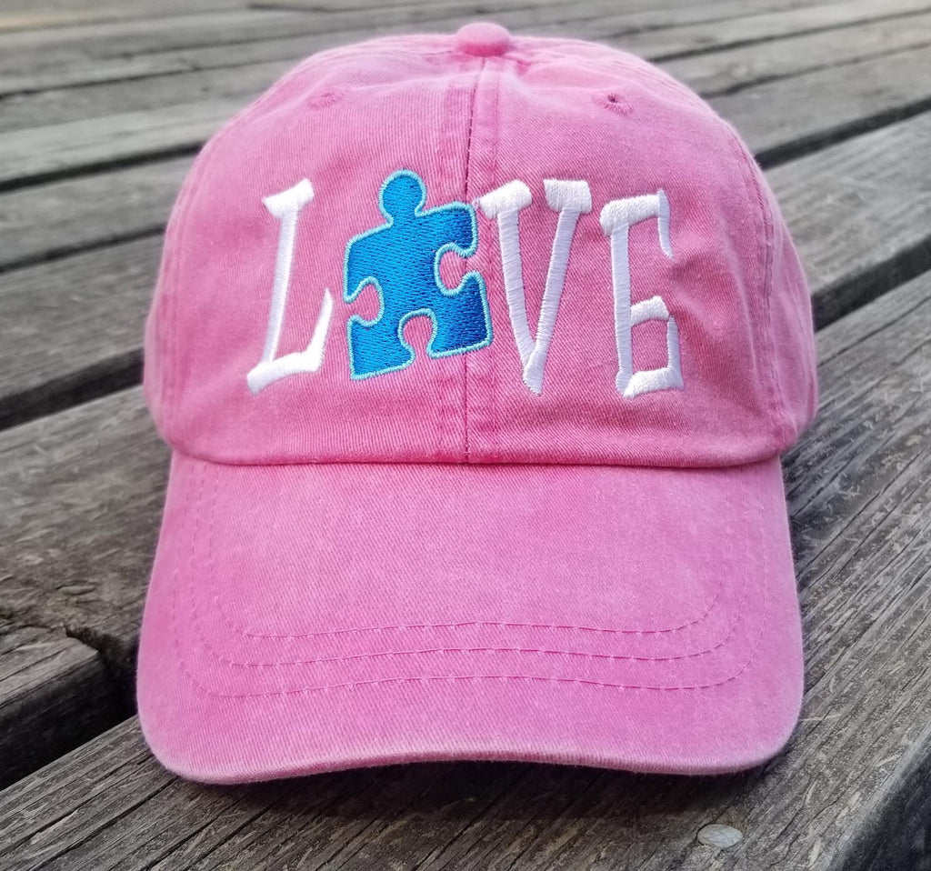 Autism Love Blue Puzzle Piece Embroidered Cap