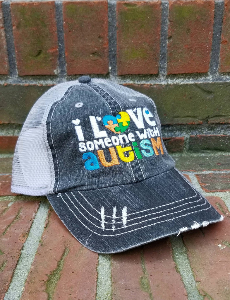 I Love Someone With Autism Puzzle Piece Embroidered Cap