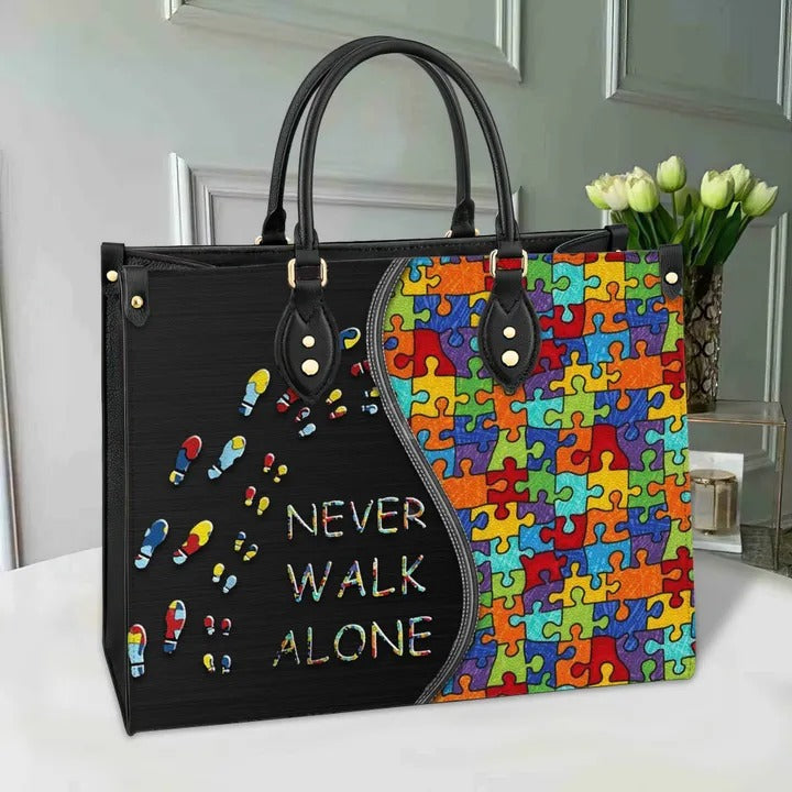 Autism Never Walk Alone Purse Tote Bag Handbag