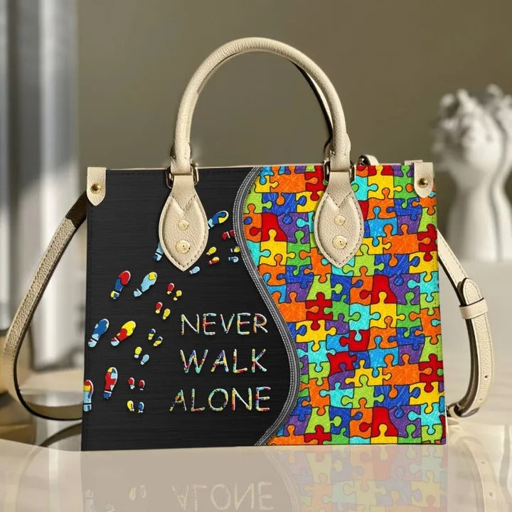 Autism Never Walk Alone Purse Tote Bag Handbag