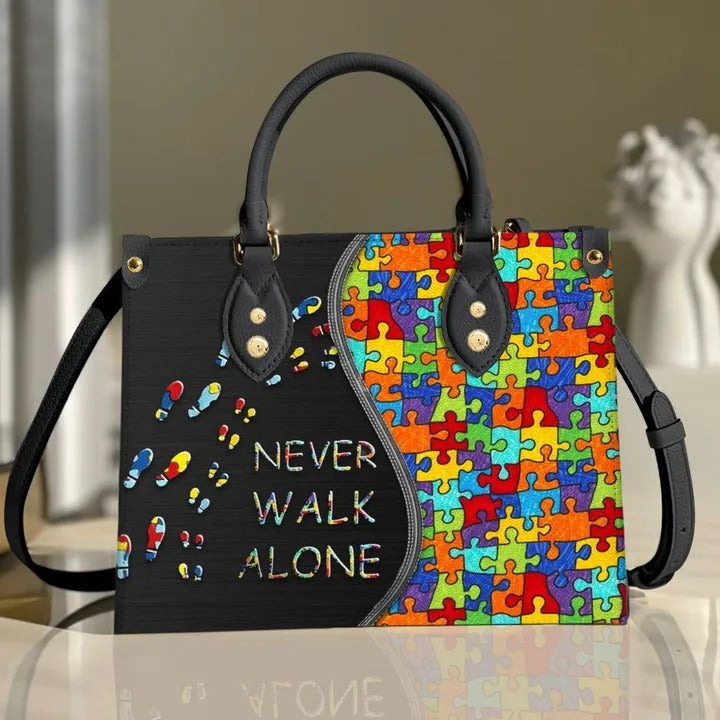 Autism Never Walk Alone Purse Tote Bag Handbag