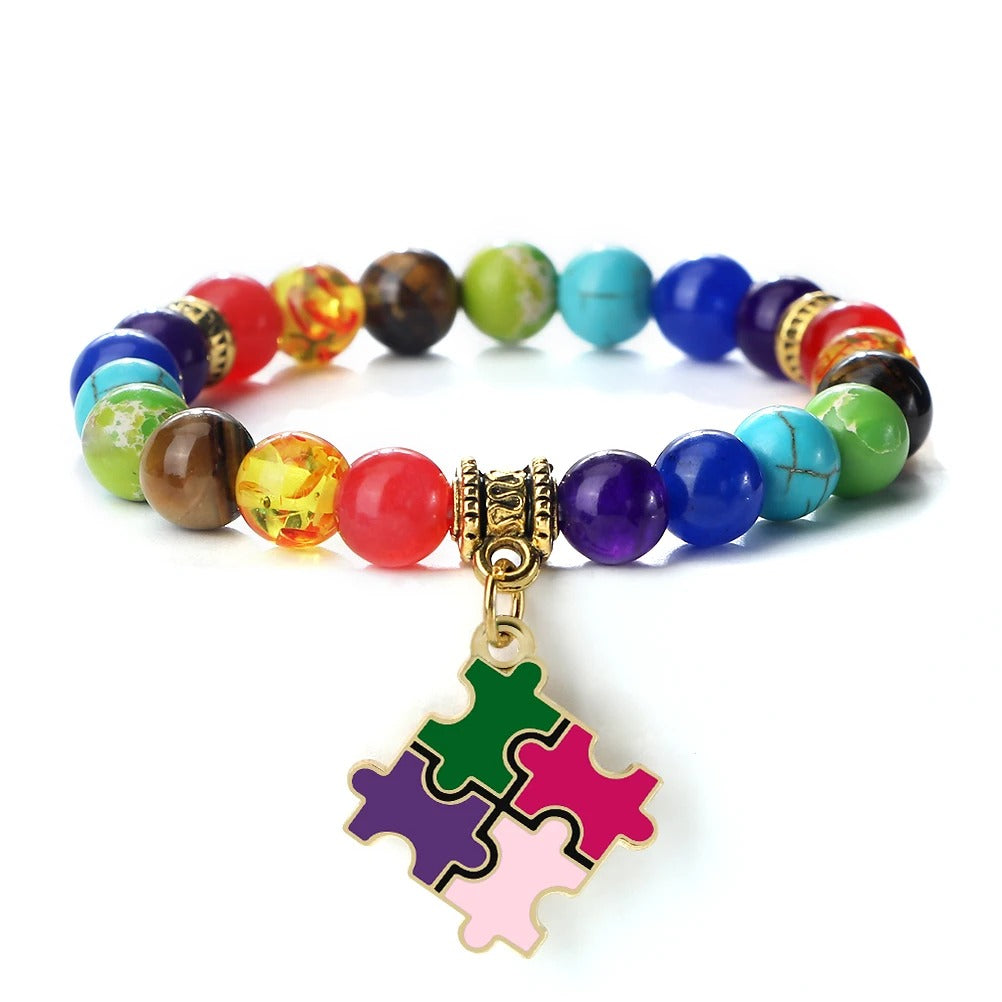 Autism Puzzle Healing Bracelet 7 Chakras Natural Stone Stretch Beaded Bracelets & Bangles Psychological Health Awareness Jewelry