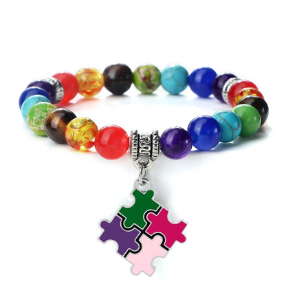 Autism Puzzle Healing Bracelet 7 Chakras Natural Stone Stretch Beaded Bracelets & Bangles Psychological Health Awareness Jewelry