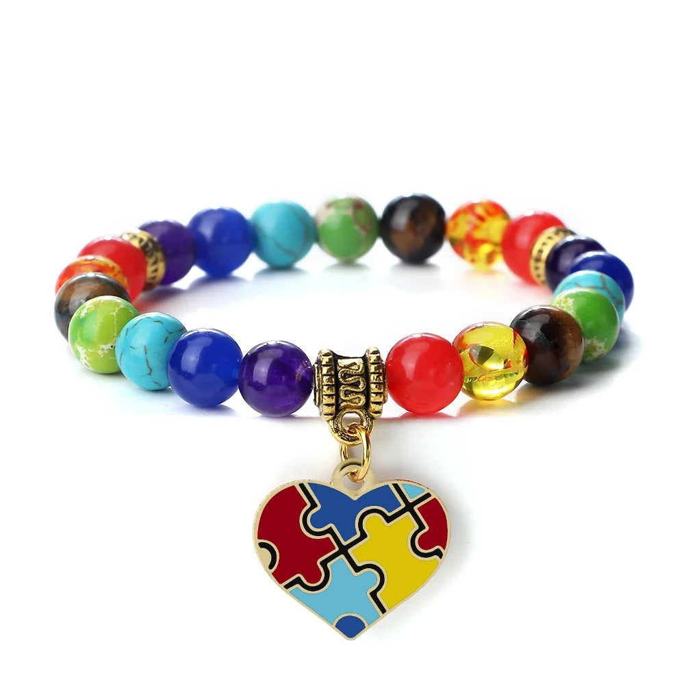 Autism Puzzle Healing Bracelet 7 Chakras Natural Stone Stretch Beaded Bracelets & Bangles Psychological Health Awareness Jewelry