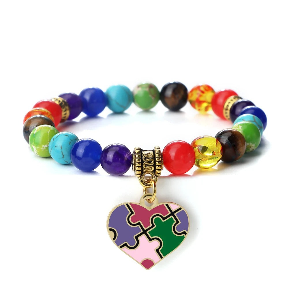 Autism Puzzle Healing Bracelet 7 Chakras Natural Stone Stretch Beaded Bracelets & Bangles Psychological Health Awareness Jewelry