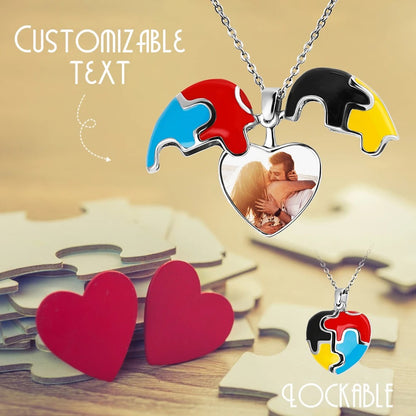 Personalized Photo Puzzle Heart Pendant Autism Necklace