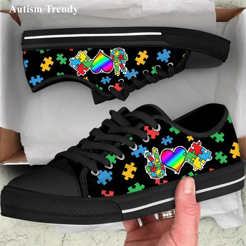 Autism Awareness Hi Heart Puzzle Low Top Shoes Canvas Flat Shoes Comfort