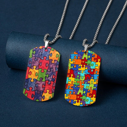 Colorful Autism Awareness Puzzle Pieces Pattern Printed Necklace Titanium Steel Women Pendant Necklace For Female Male Jewelry