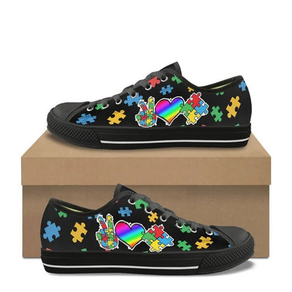 Autism Awareness Hi Heart Puzzle Low Top Shoes Canvas Flat Shoes Comfort