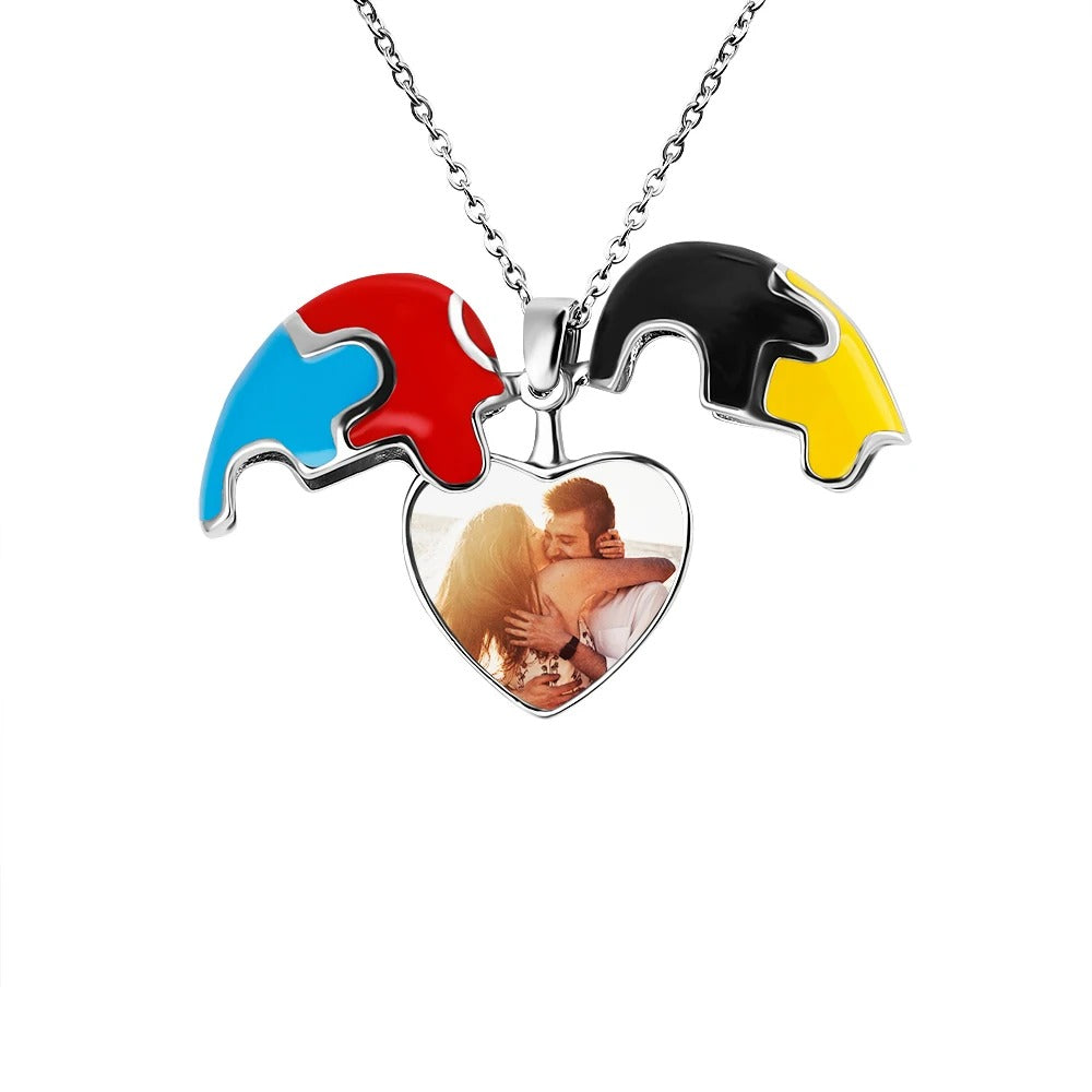 Personalized Photo Puzzle Heart Pendant Autism Necklace