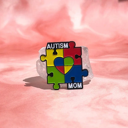 Autism Mom Enamel Pin Rainbow Puzzle Pieces Brooches Lapel Badges Autistic Kids Awareness Jewelry Gift