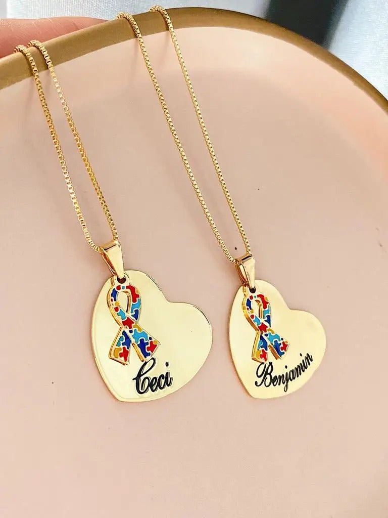 Personalized Autism Children Name Necklace Heart Shape