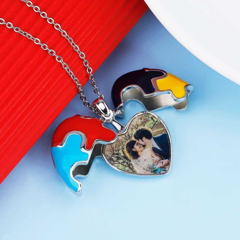 Personalized Photo Puzzle Heart Pendant Autism Necklace