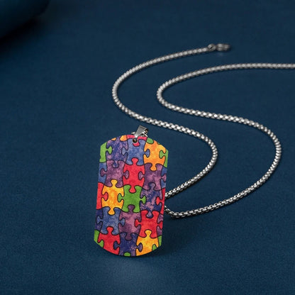 Colorful Autism Awareness Puzzle Pieces Pattern Printed Necklace Titanium Steel Women Pendant Necklace For Female Male Jewelry