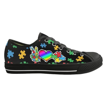 Autism Awareness Hi Heart Puzzle Low Top Shoes Canvas Flat Shoes Comfort