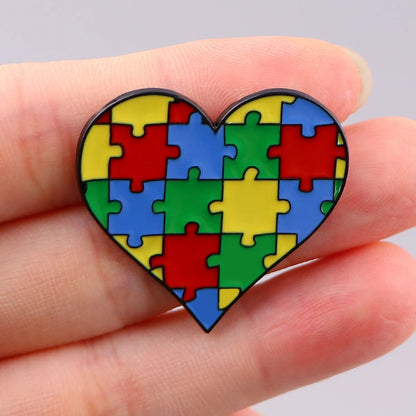 Autism Mom Enamel Pin Rainbow Puzzle Pieces Brooches Lapel Badges Autistic Kids Awareness Jewelry Gift