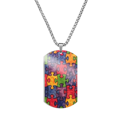 Colorful Autism Awareness Puzzle Pieces Pattern Printed Necklace Titanium Steel Women Pendant Necklace For Female Male Jewelry