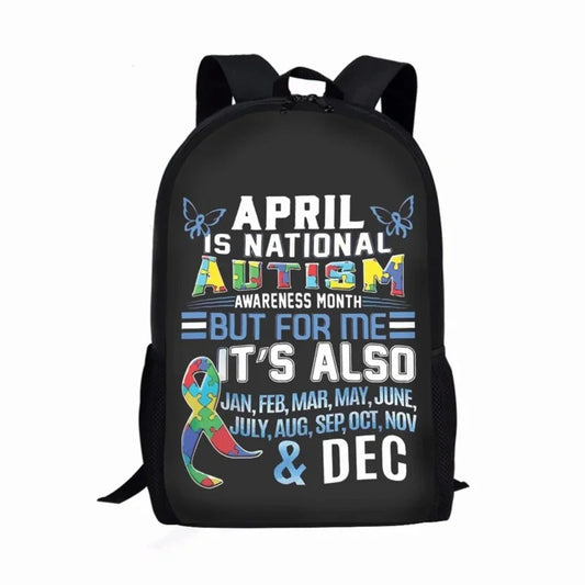 Autism Awareness Day Print Casual Informal Travel Youth Students Girls Boys School Supplies Backpacks Daily Storage Rucksack