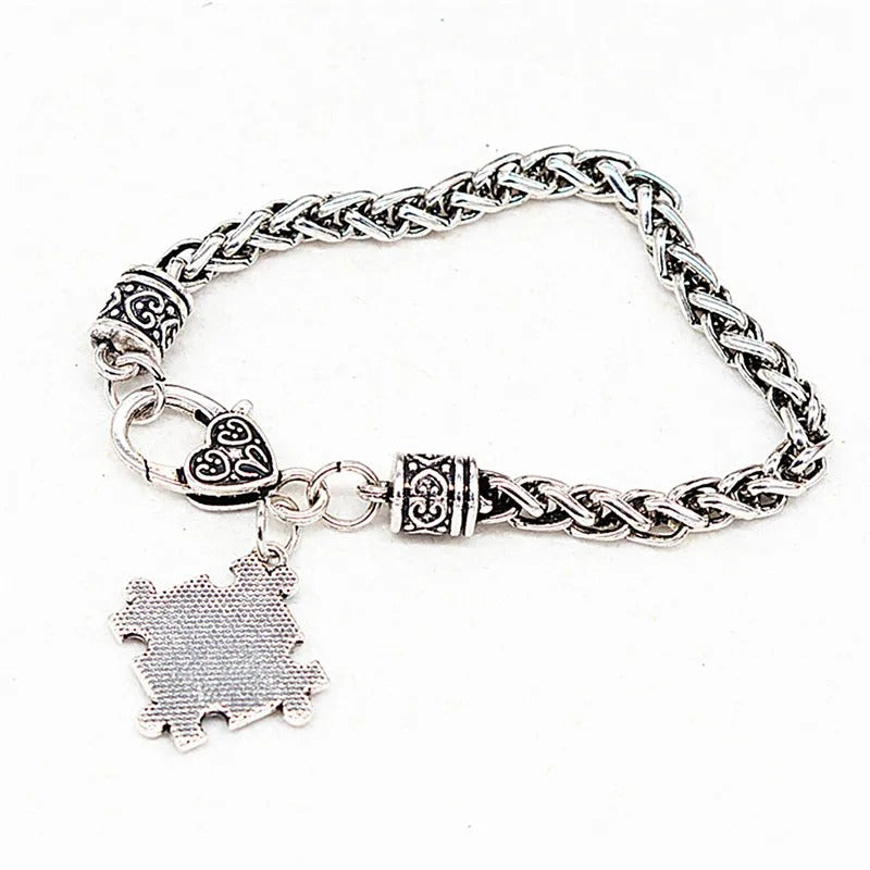 High Quality Antique Autism Hope Multi-Colored Crystal Puzzle Pendant Lobster Claw Bracelet Wristband