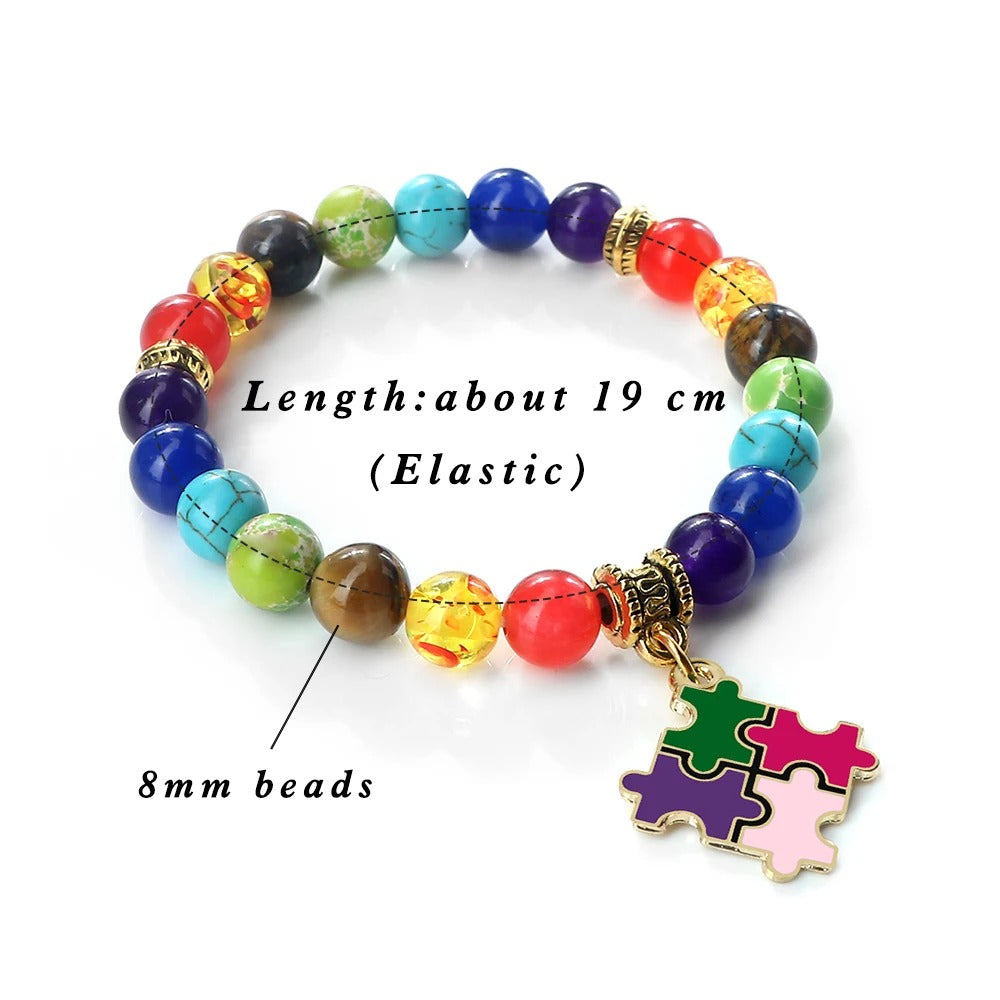 Autism Puzzle Healing Bracelet 7 Chakras Natural Stone Stretch Beaded Bracelets & Bangles Psychological Health Awareness Jewelry