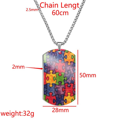 Colorful Autism Awareness Puzzle Pieces Pattern Printed Necklace Titanium Steel Women Pendant Necklace For Female Male Jewelry