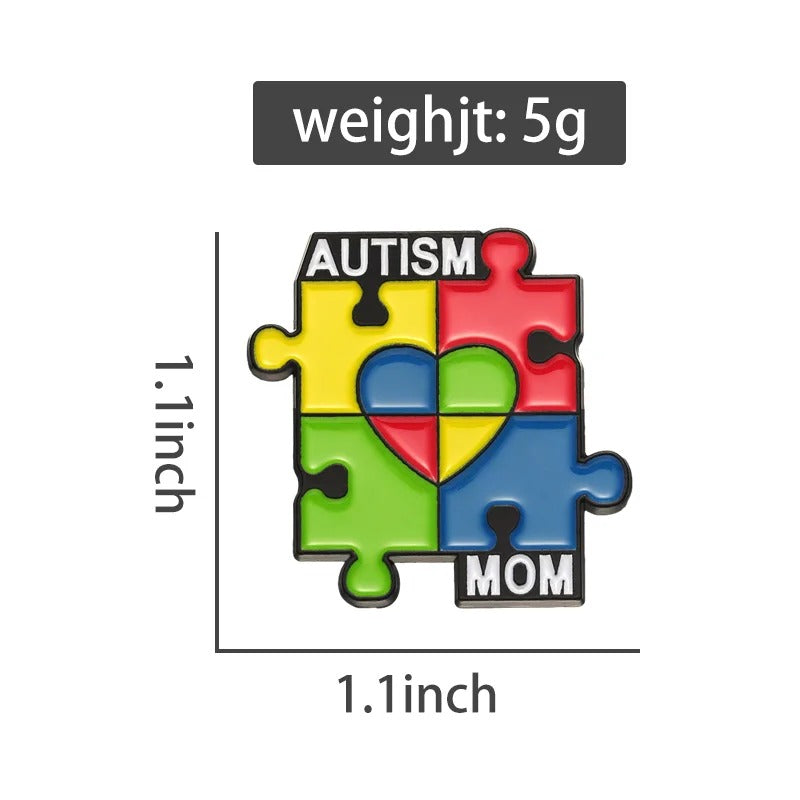 Autism Mom Enamel Pin Rainbow Puzzle Pieces Brooches Lapel Badges Autistic Kids Awareness Jewelry Gift