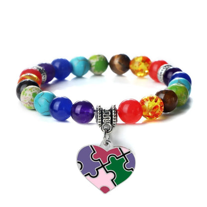 Autism Puzzle Healing Bracelet 7 Chakras Natural Stone Stretch Beaded Bracelets & Bangles Psychological Health Awareness Jewelry