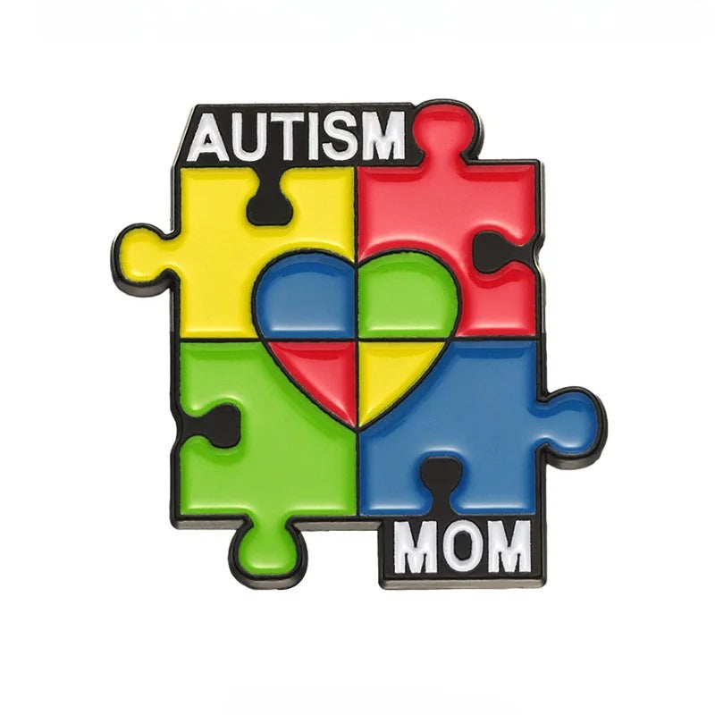 Autism Mom Enamel Pin Rainbow Puzzle Pieces Brooches Lapel Badges Autistic Kids Awareness Jewelry Gift