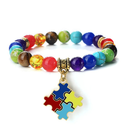 Autism Puzzle Healing Bracelet 7 Chakras Natural Stone Stretch Beaded Bracelets & Bangles Psychological Health Awareness Jewelry