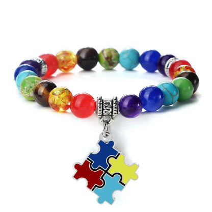 Autism Puzzle Healing Bracelet 7 Chakras Natural Stone Stretch Beaded Bracelets & Bangles Psychological Health Awareness Jewelry