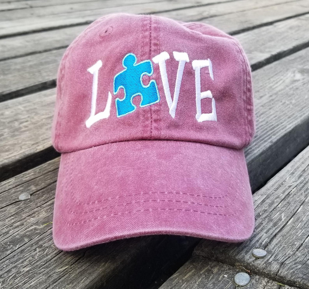 Autism Love Blue Puzzle Piece Embroidered Cap