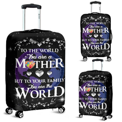 The Mother Of Autistic Children Are The World Print Travel Luggage Cover Washable Elastic Suitcase Protector