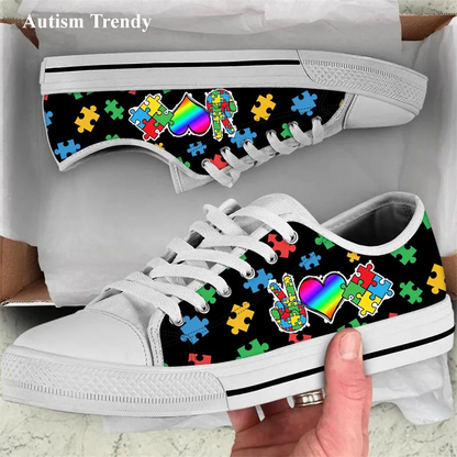 Autism Awareness Hi Heart Puzzle Low Top Shoes Canvas Flat Shoes Comfort