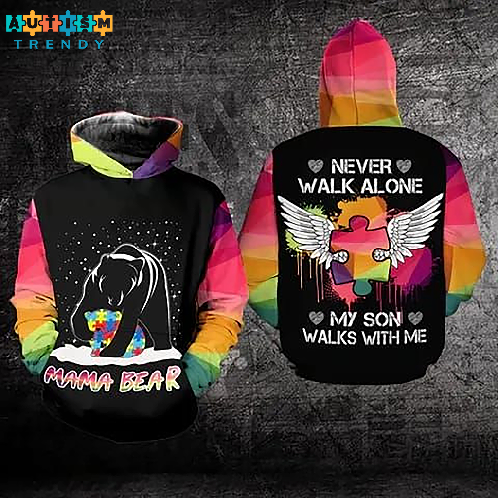 Mama Bear Never Walk Alone Autism Mom Autism Awareness 3D Hoodie