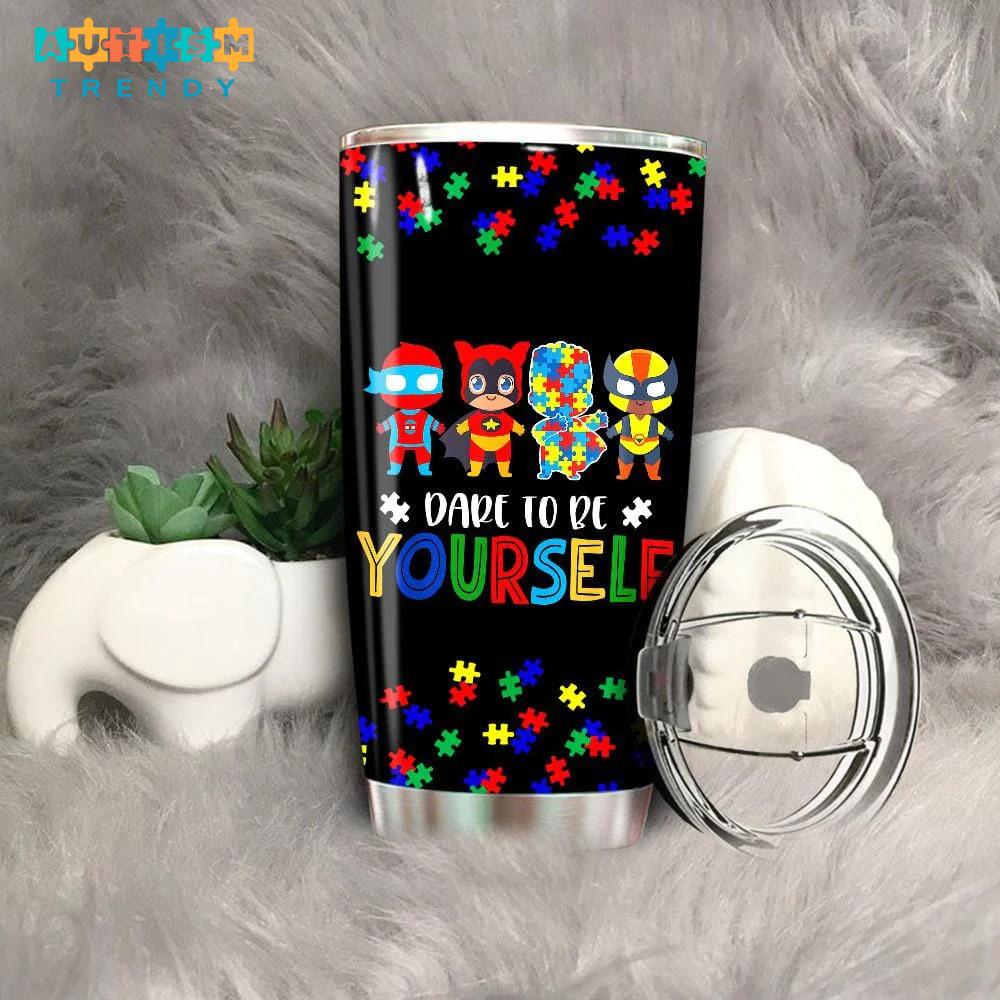 Dare to be yourself Autism Awareness Superheroes Tumbler Cup