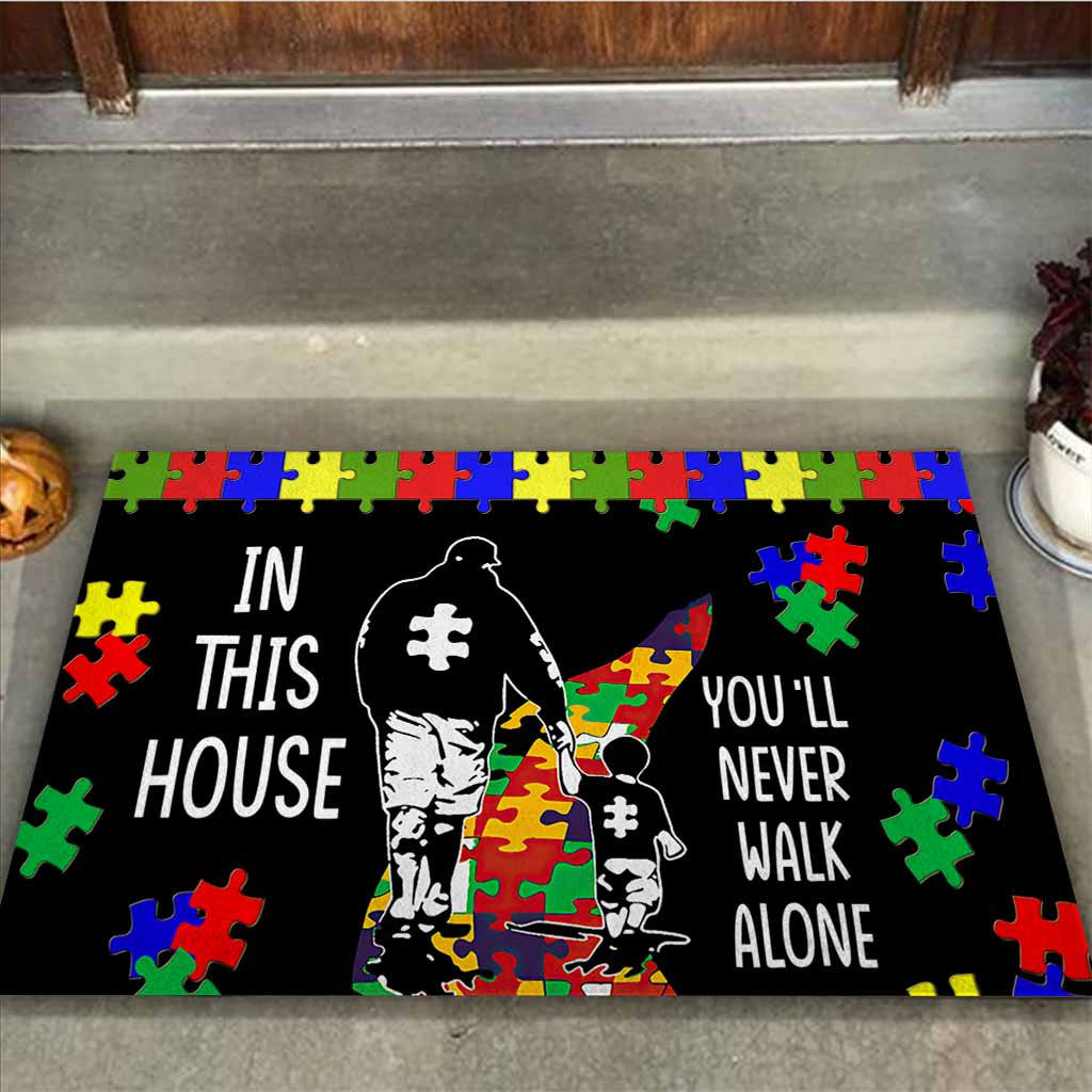 In This House You'll Never Walk Alone Autism Awareness Doormat Autism