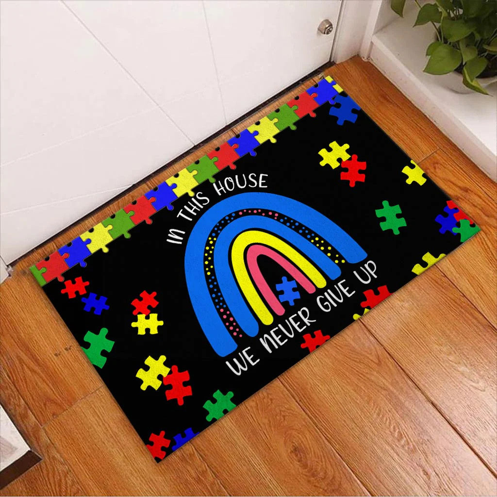 In This House We Never Give Up Autism Awareness Doormat Autism