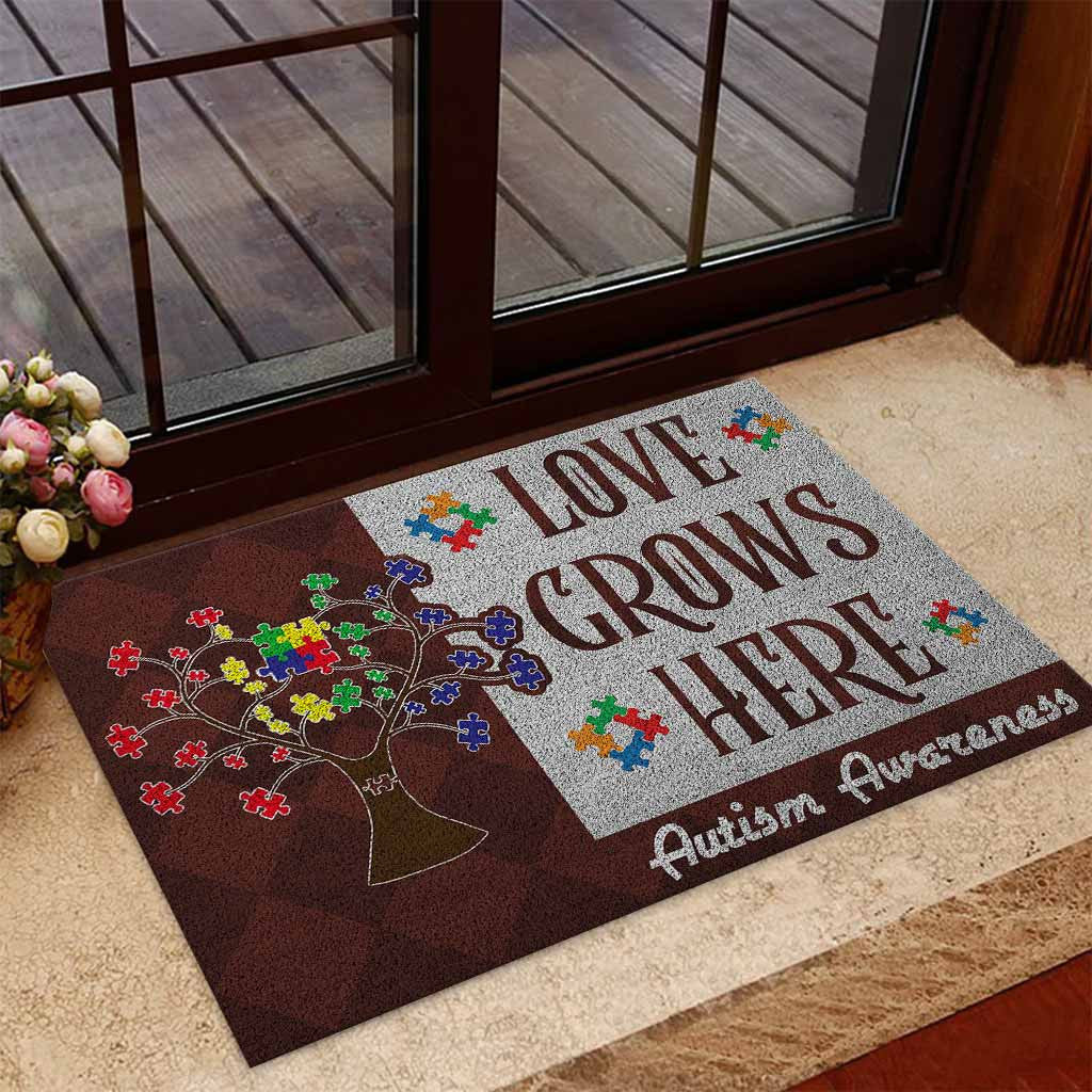 Love Grows Here Autism Awareness Doormat Autism