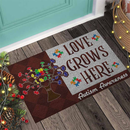 Love Grows Here Autism Awareness Doormat Autism