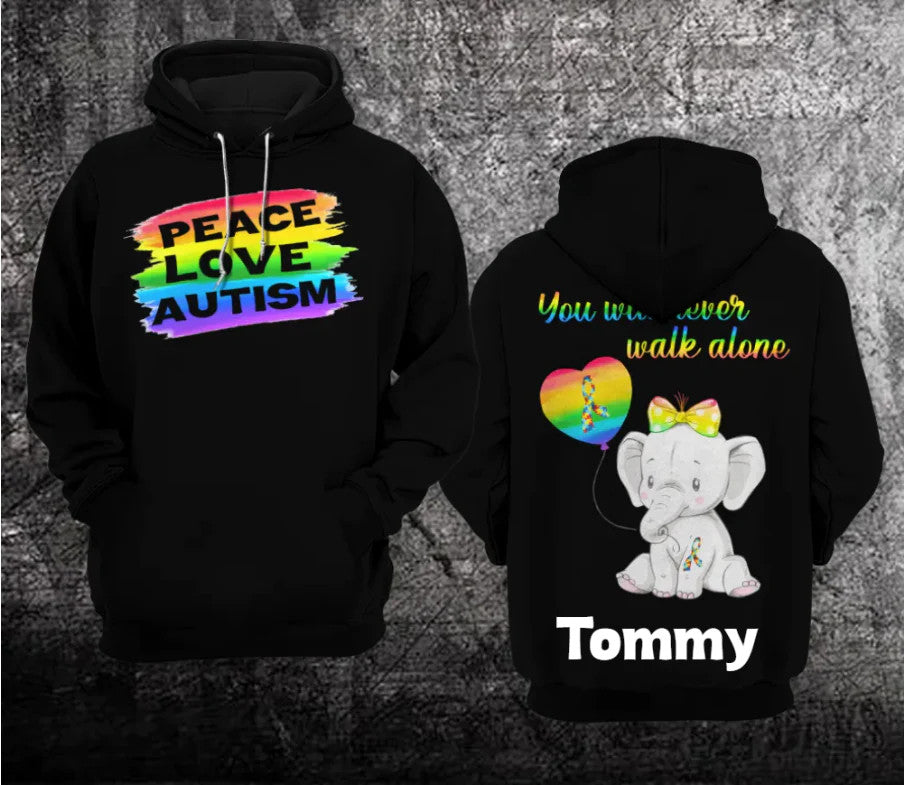 Personalized Peace Love Autism Unisex Hoodie