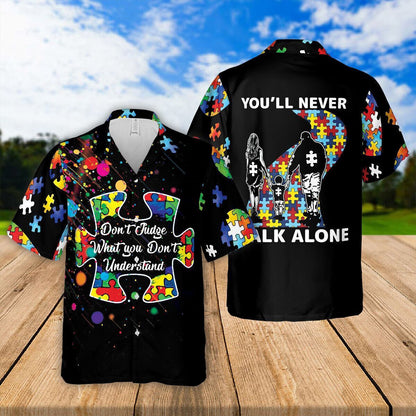 Autism Awareness Shirt Aloha Shirt You'll Never Walk Alone Autism Hawaiian Shirt