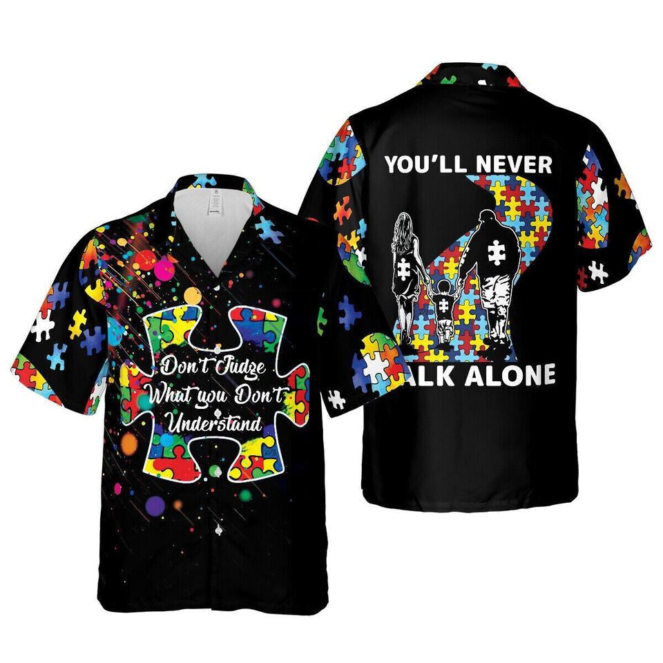 Autism Awareness Shirt Aloha Shirt You'll Never Walk Alone Autism Hawaiian Shirt