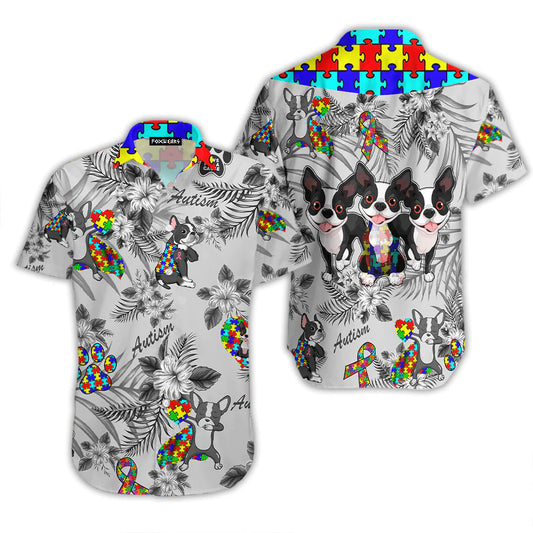 Autism Awareness Boston Terrier Island Aloha Shirt